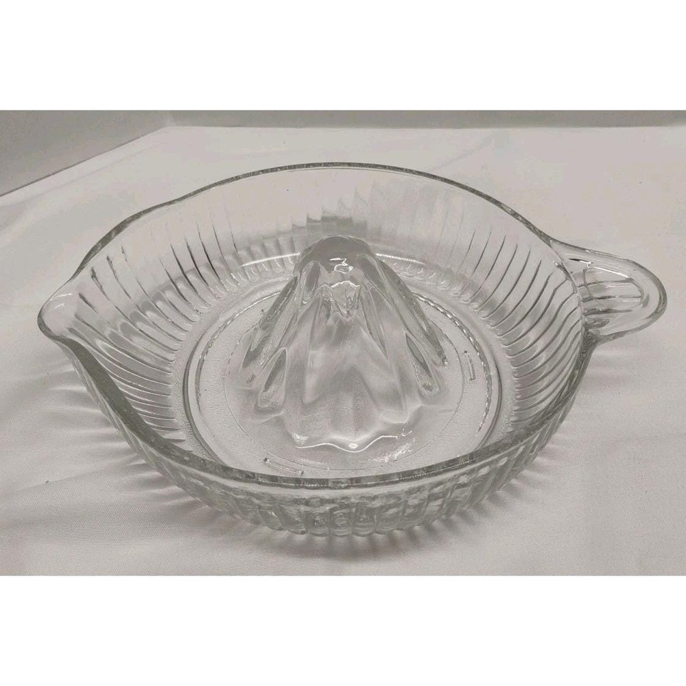 Vintage Pressed  Clear Ribbed Glass Citrus Orange Juice Squeezer Reamer